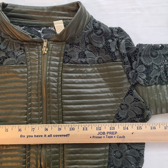 Ozel Green Lace Floral Moto Jacket Faux Leather Moto Jacket Fairy Coquette XS - Picture 7 of 10